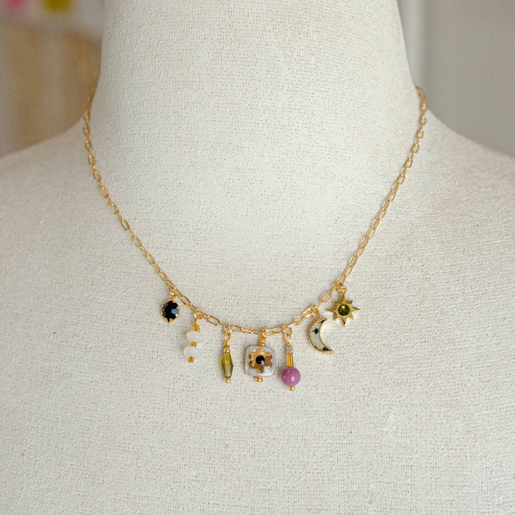 Dainty Flower Beaded Charm Necklace by Jill Makes - Freshie & Zero Studio Shop