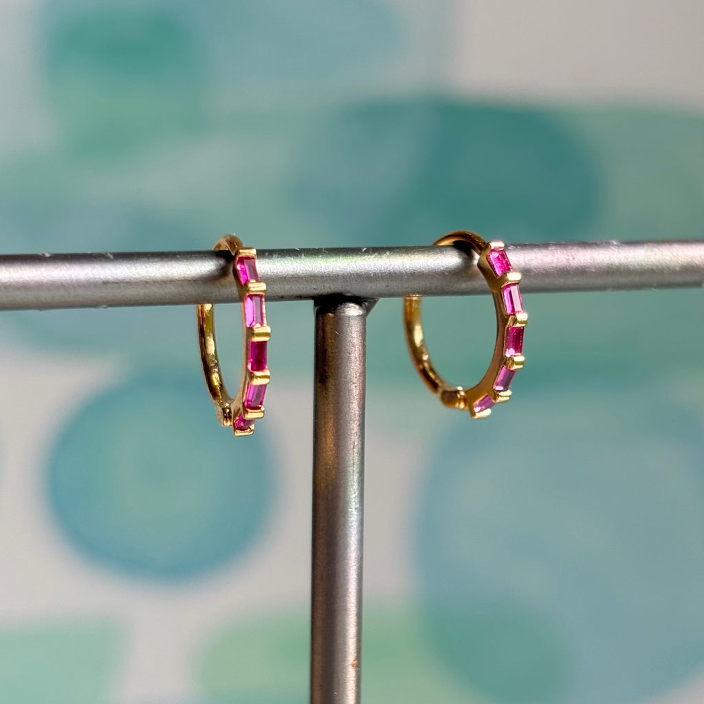Charli Ruby Huggie Hoop Gold Earrings - Freshie & Zero Studio Shop