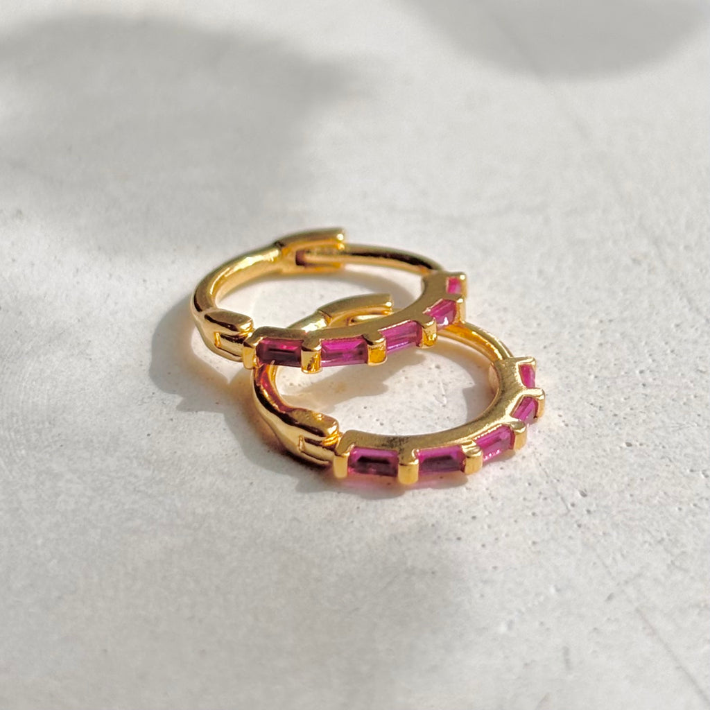 Charli Ruby Huggie Hoop Gold Earrings - Freshie & Zero Studio Shop