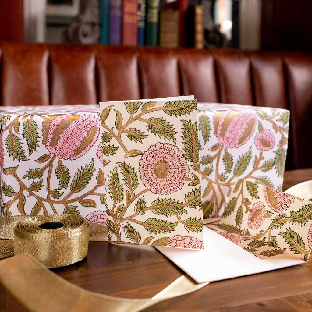 Marigold Glitz Blush Hand Block Printed Greeting Card - Freshie & Zero Studio Shop