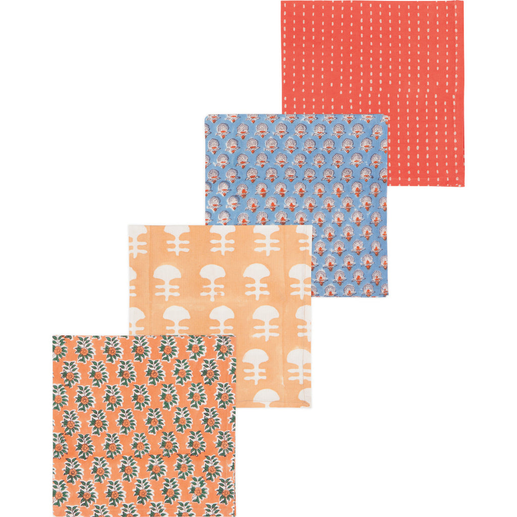 Gather Orange Flowers Block Print Napkins - Set of 4 - Freshie & Zero Studio Shop
