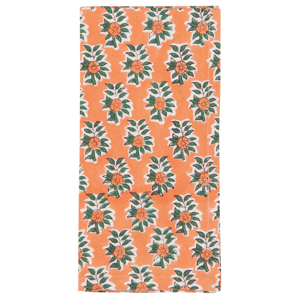 Gather Orange Flowers Block Print Napkins - Set of 4 - Freshie & Zero Studio Shop