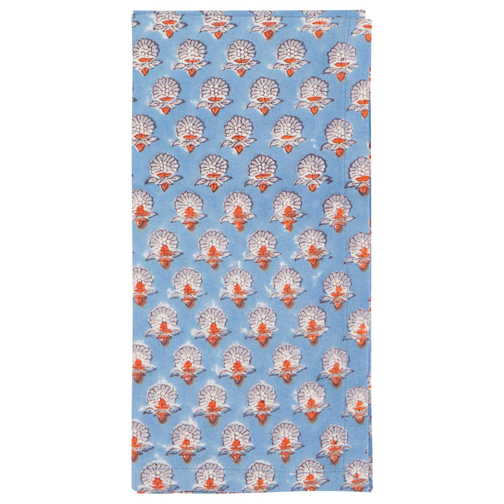 Gather Orange Flowers Block Print Napkins - Set of 4 - Freshie & Zero Studio Shop