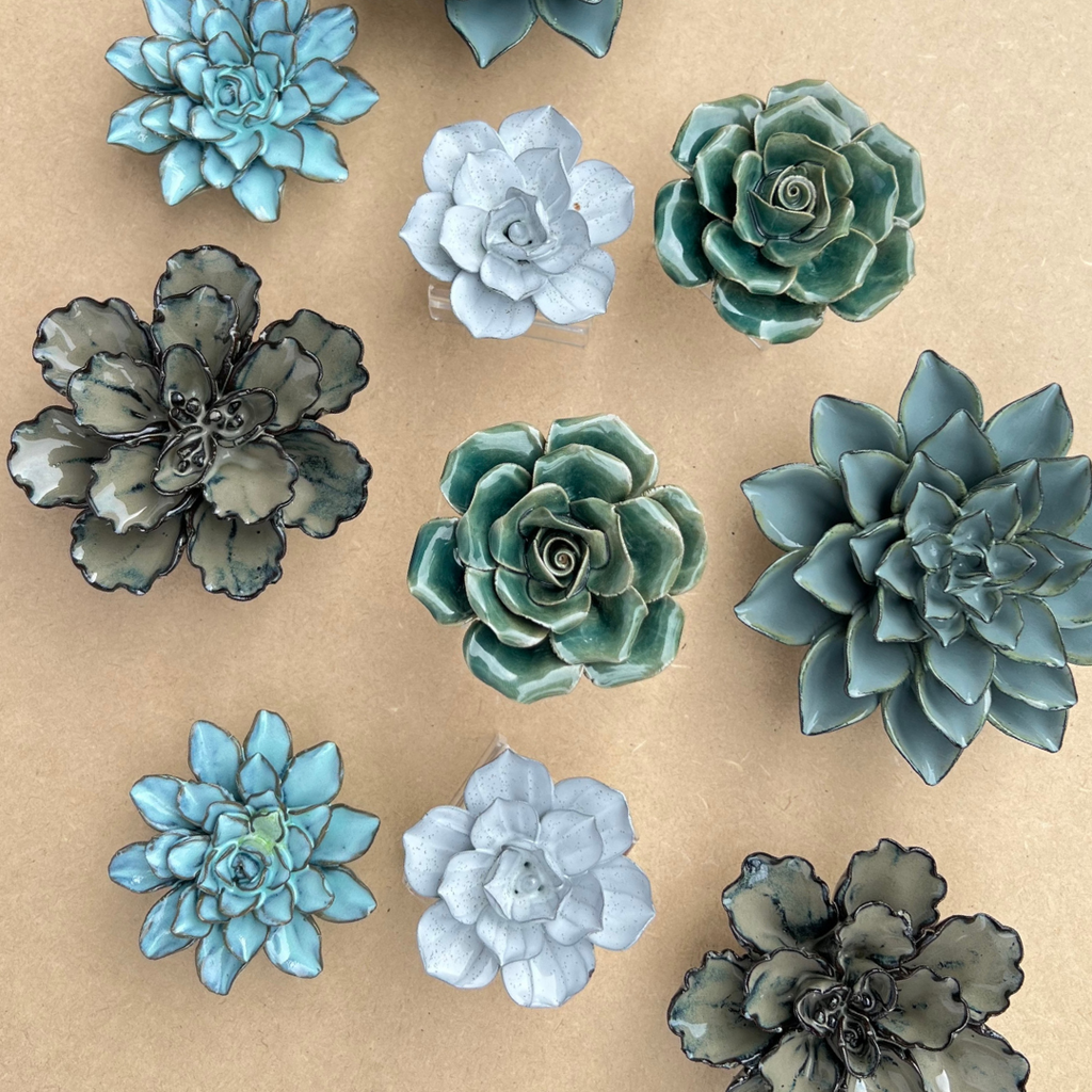 Ceramic Bloom: Blue Brown Flower - Freshie & Zero Studio Shop
