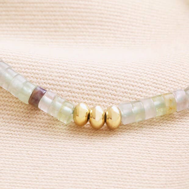 Green Semi-Precious Stone Heishi Beaded Bracelet in Gold - Freshie & Zero Studio Shop