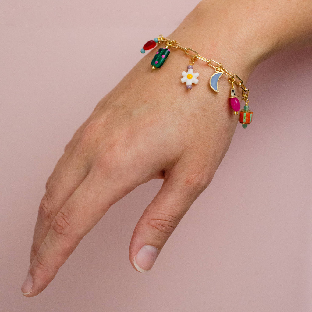 Colorful Jewel Tone Flower Charm Bracelet by Jill Makes - Freshie & Zero Studio Shop