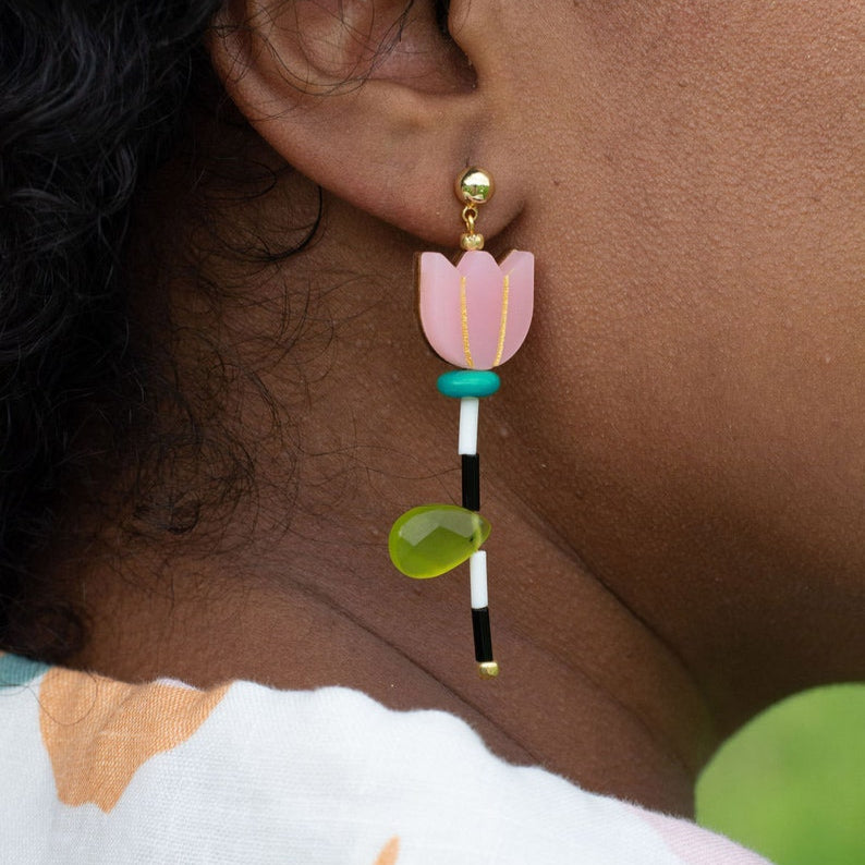 Colorful Acrylic Pink Flower Earrings by Jill Makes - Freshie & Zero Studio Shop