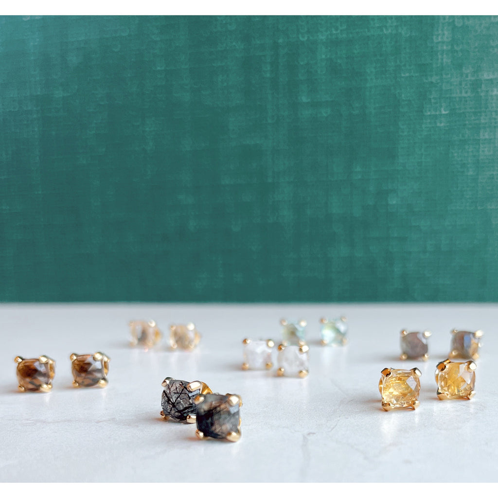 Gemstone Cushion Stud Earrings: Clear quartz - Freshie & Zero Studio Shop