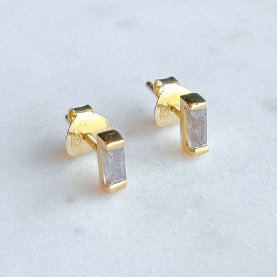 Gold Baguette Stone Stud Earrings: Labradorite - Freshie & Zero Studio Shop