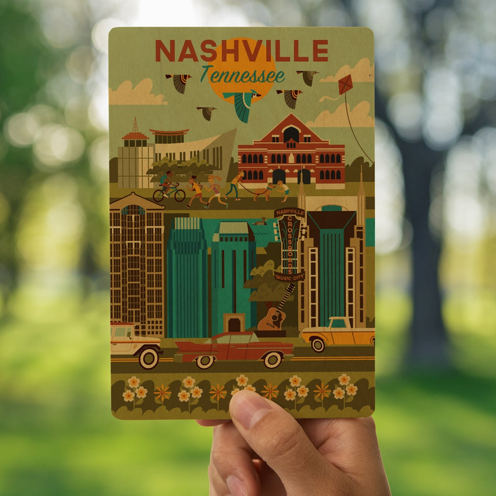 Nashville Geometric City Wooden Postcard - Freshie & Zero Studio Shop