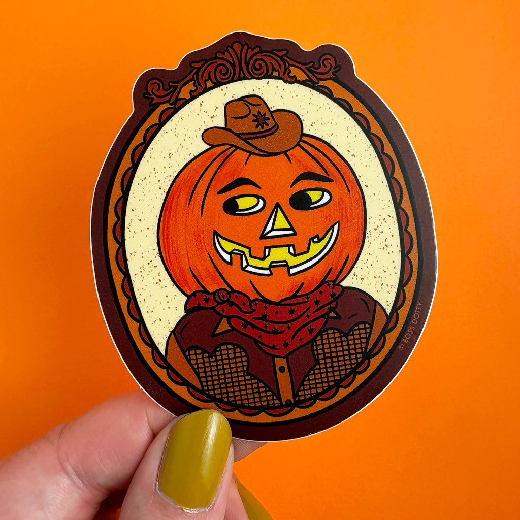Cowboy Jack-O-Lantern Sticker - Freshie & Zero Studio Shop