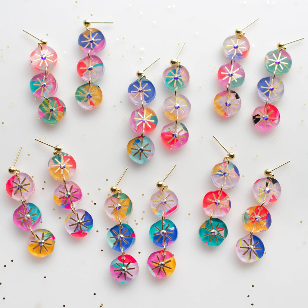 Handpainted Colorful Abstract Dangle Earrings by Jill Makes - Freshie & Zero Studio Shop