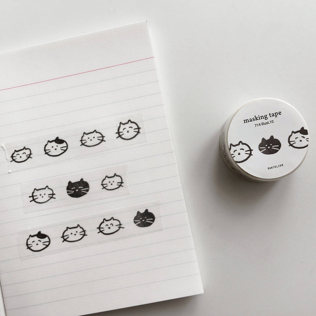 Washi Tape: Hand Drawn Cat Faces - Freshie & Zero Studio Shop