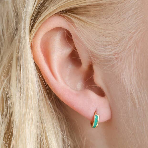 Green Enamel Scalloped Gold Huggie Hoop Earrings - Freshie & Zero Studio Shop