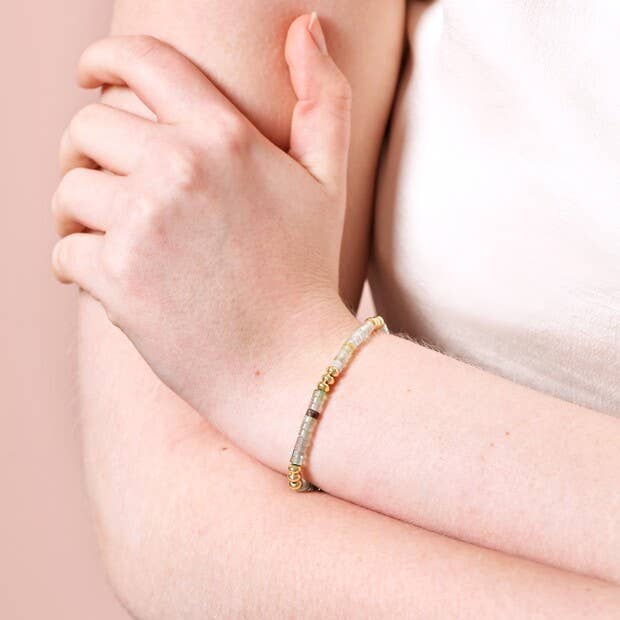 Green Semi-Precious Stone Heishi Beaded Bracelet in Gold - Freshie & Zero Studio Shop