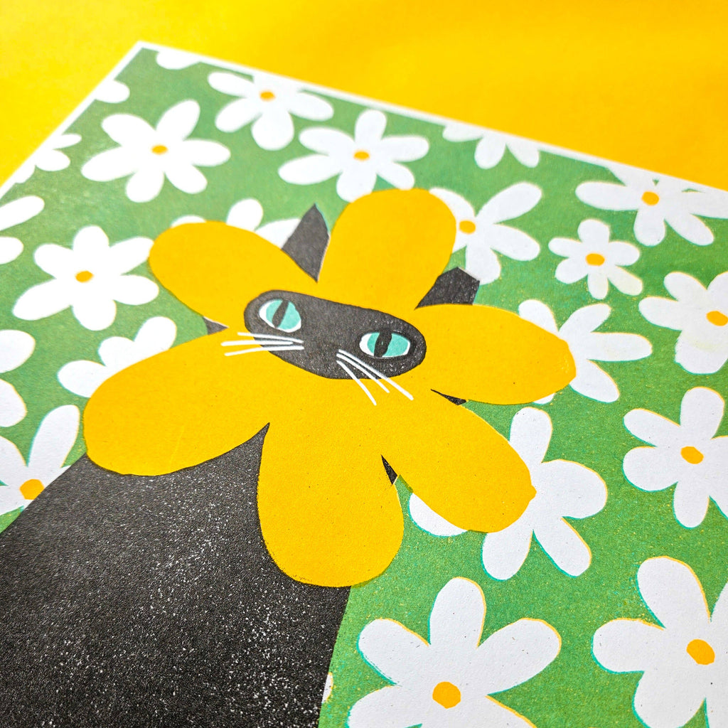 Rarest Bloom - 11"x14" Black Cat Risograph Print - Freshie & Zero Studio Shop
