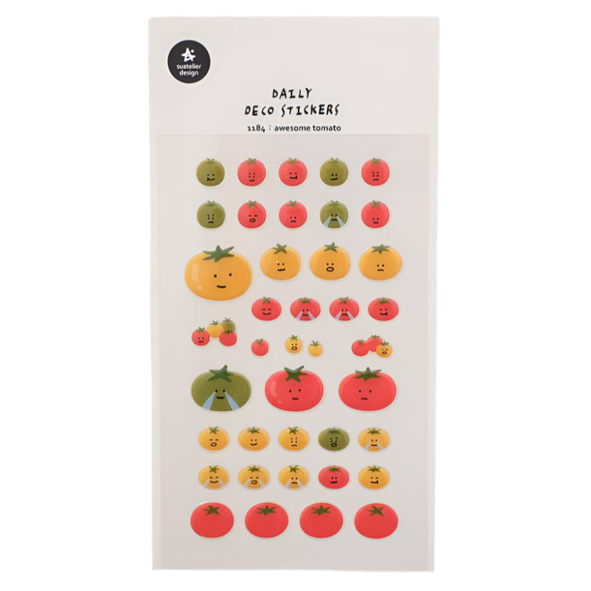 Sheet of decorative stickers with cartoon tomatoes