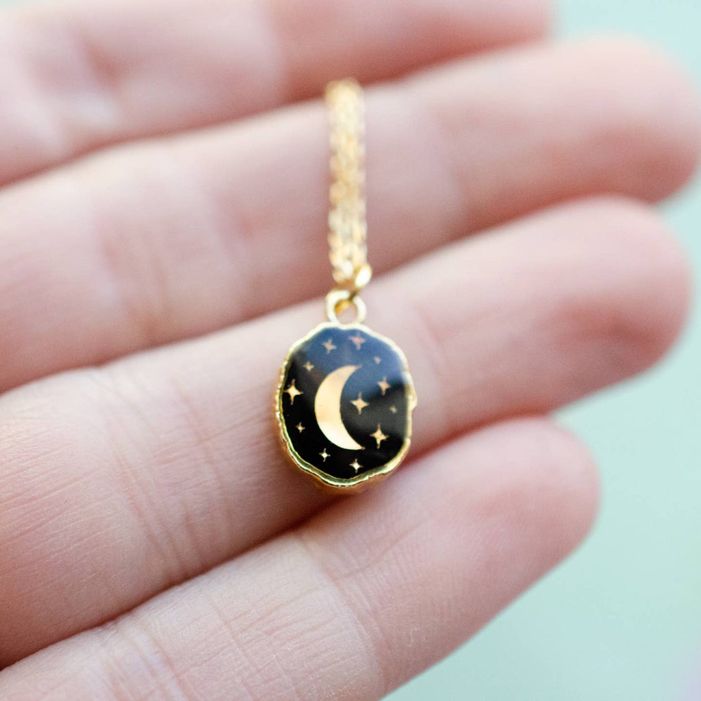Celestial Onyx Moon Gemstone Pendant Necklace - Freshie & Zero Studio Shop