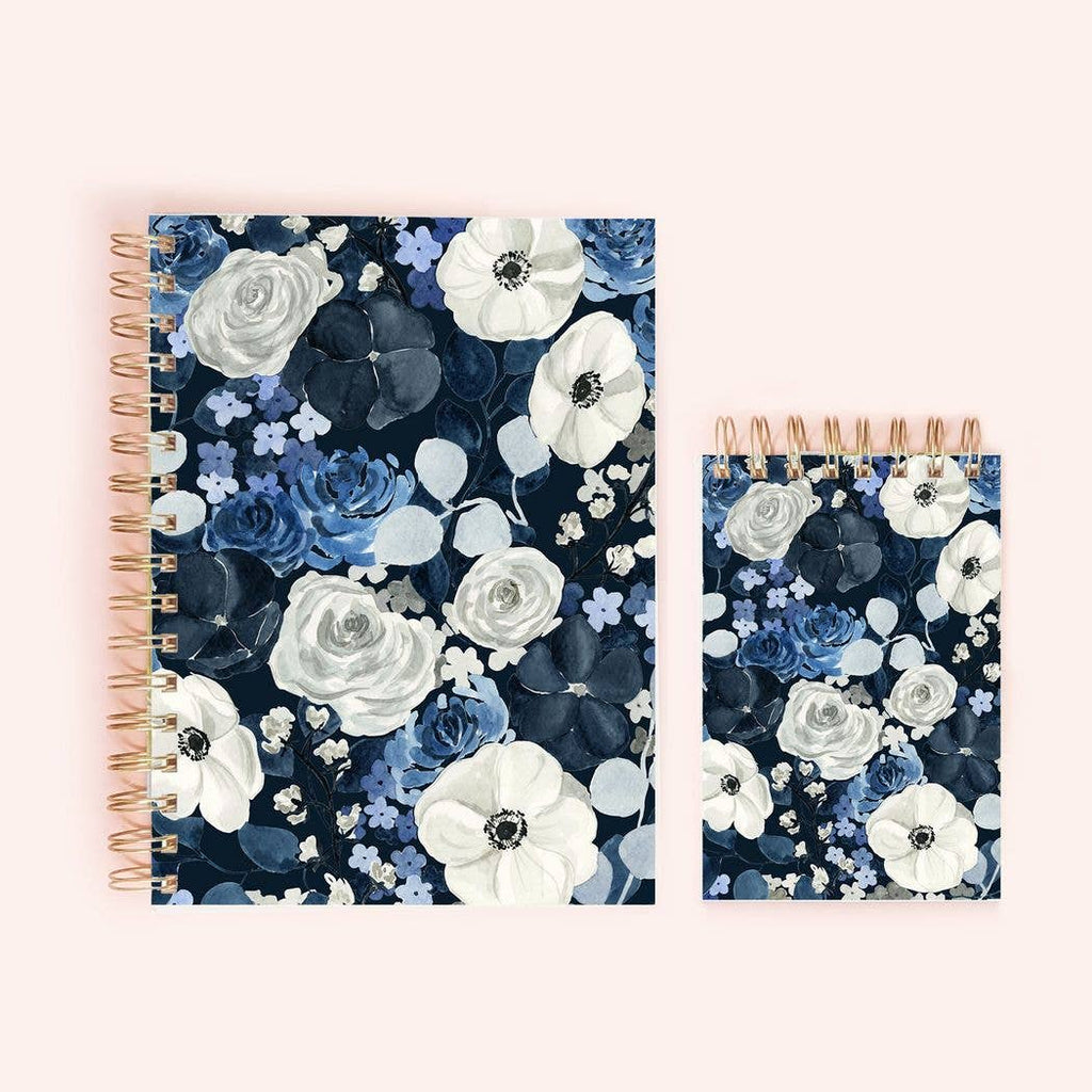 Medium Spiral Notebook: Navy Florals - Freshie & Zero Studio Shop