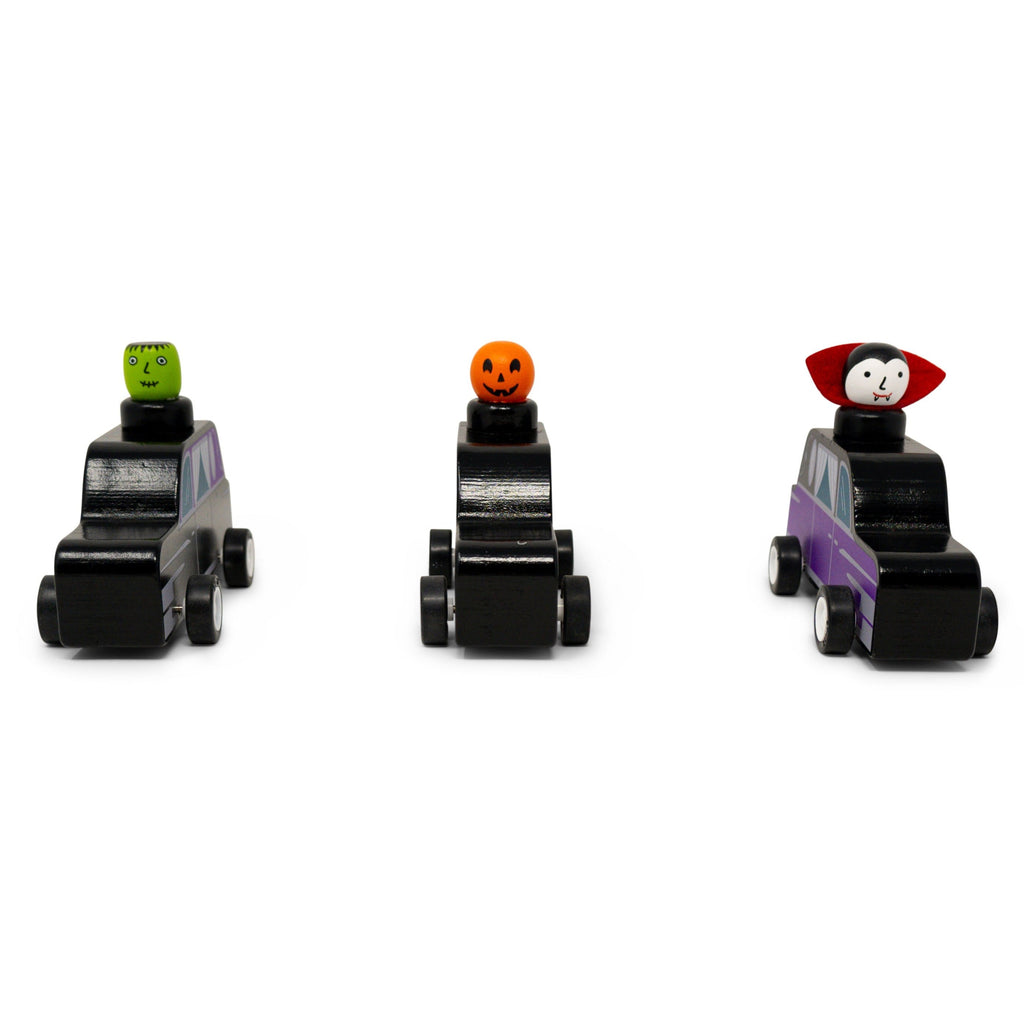 Pull Back Wooden Toy: Spooky Friends In Hearses - Freshie & Zero Studio Shop