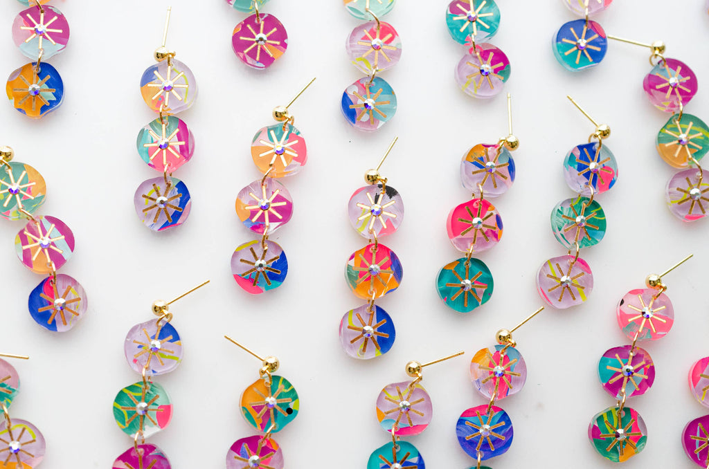 Handpainted Colorful Abstract Dangle Earrings by Jill Makes - Freshie & Zero Studio Shop