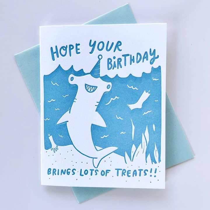 Lots of Treats Hammerhead Shark Birthday Card - Freshie & Zero Studio Shop