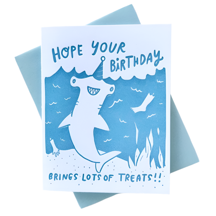 Lots of Treats Hammerhead Shark Birthday Card - Freshie & Zero Studio Shop