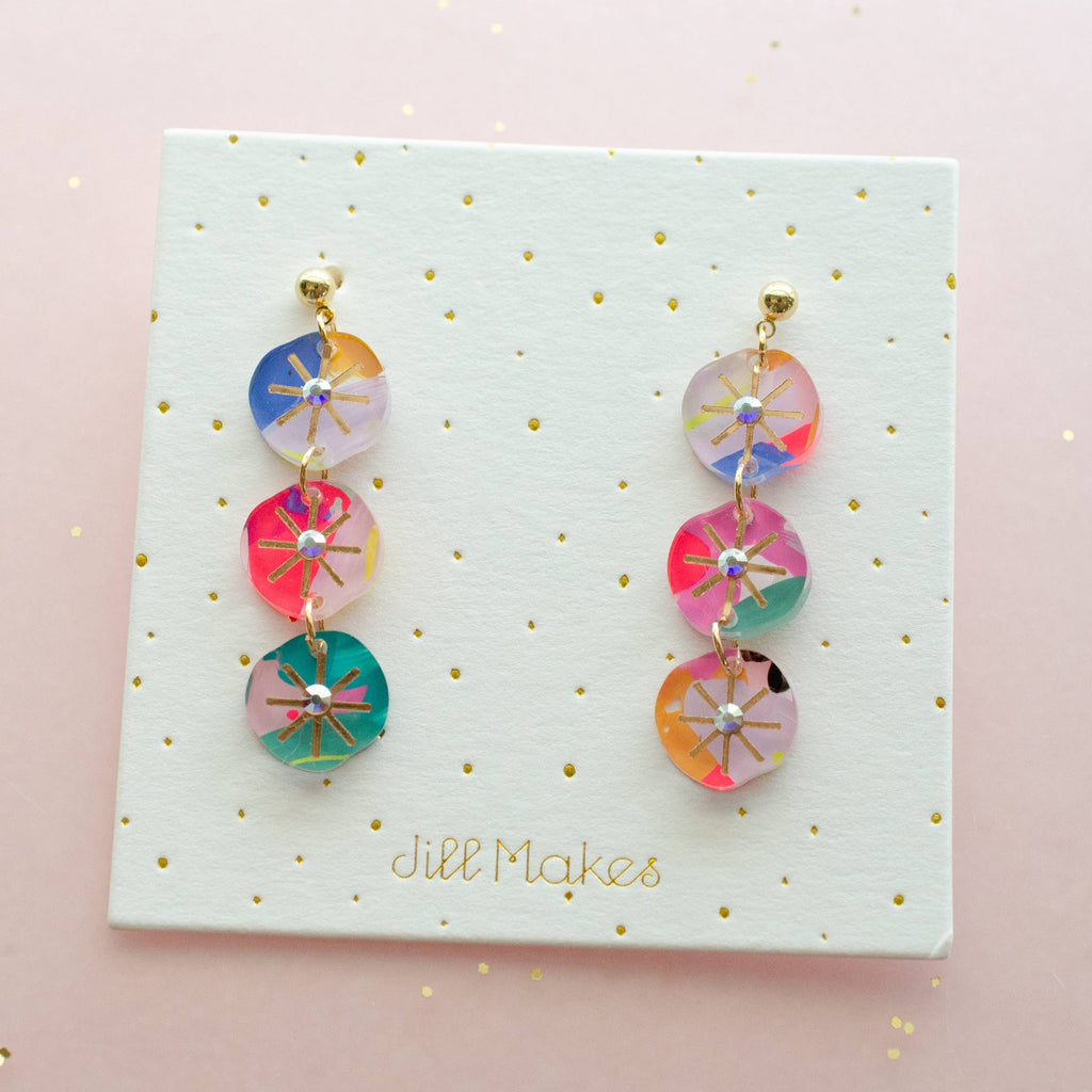 Handpainted Colorful Abstract Dangle Earrings by Jill Makes - Freshie & Zero Studio Shop