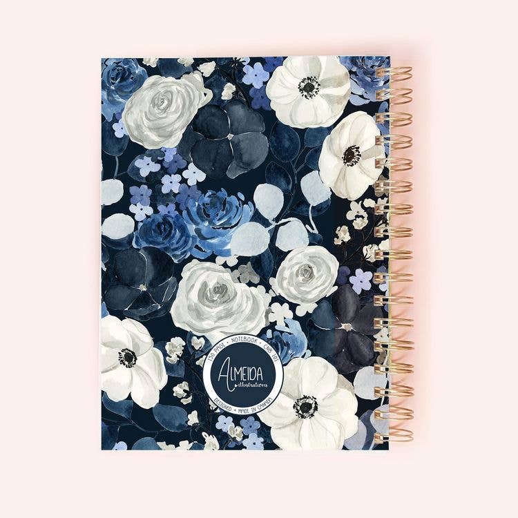 Medium Spiral Notebook: Navy Florals - Freshie & Zero Studio Shop