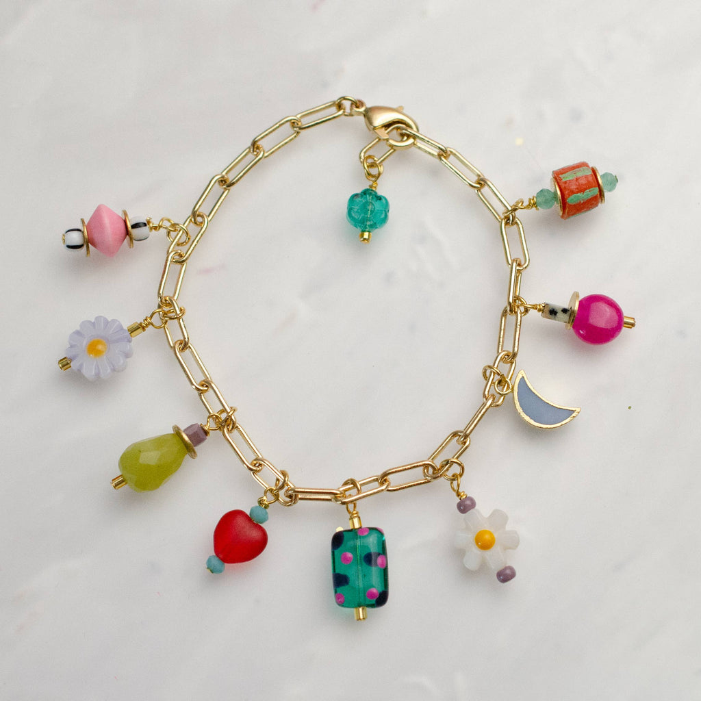 Colorful Jewel Tone Flower Charm Bracelet by Jill Makes - Freshie & Zero Studio Shop