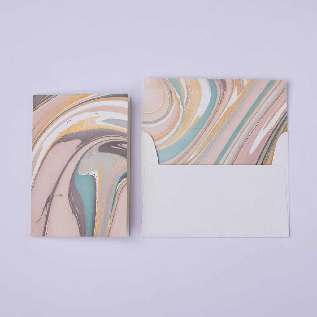 Rose Quartz Waves Hand Marbled Greeting Card - Freshie & Zero Studio Shop