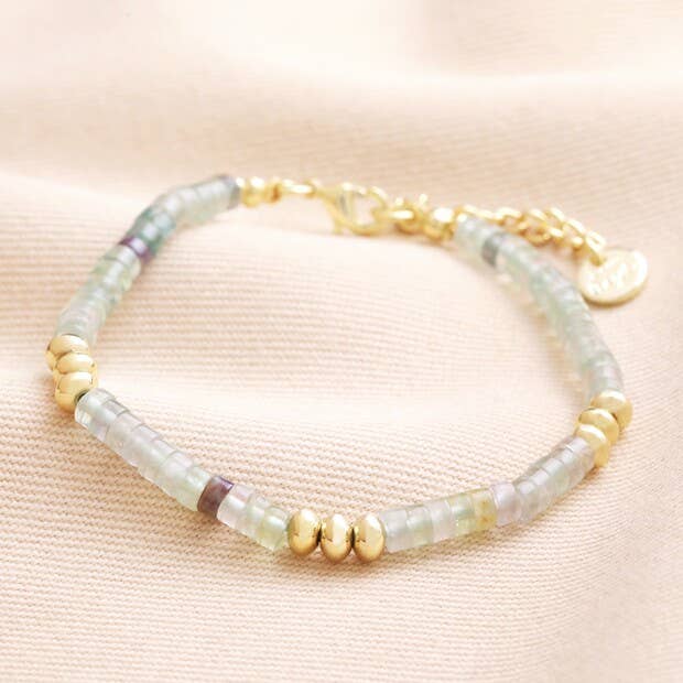 Green Semi-Precious Stone Heishi Beaded Bracelet in Gold - Freshie & Zero Studio Shop
