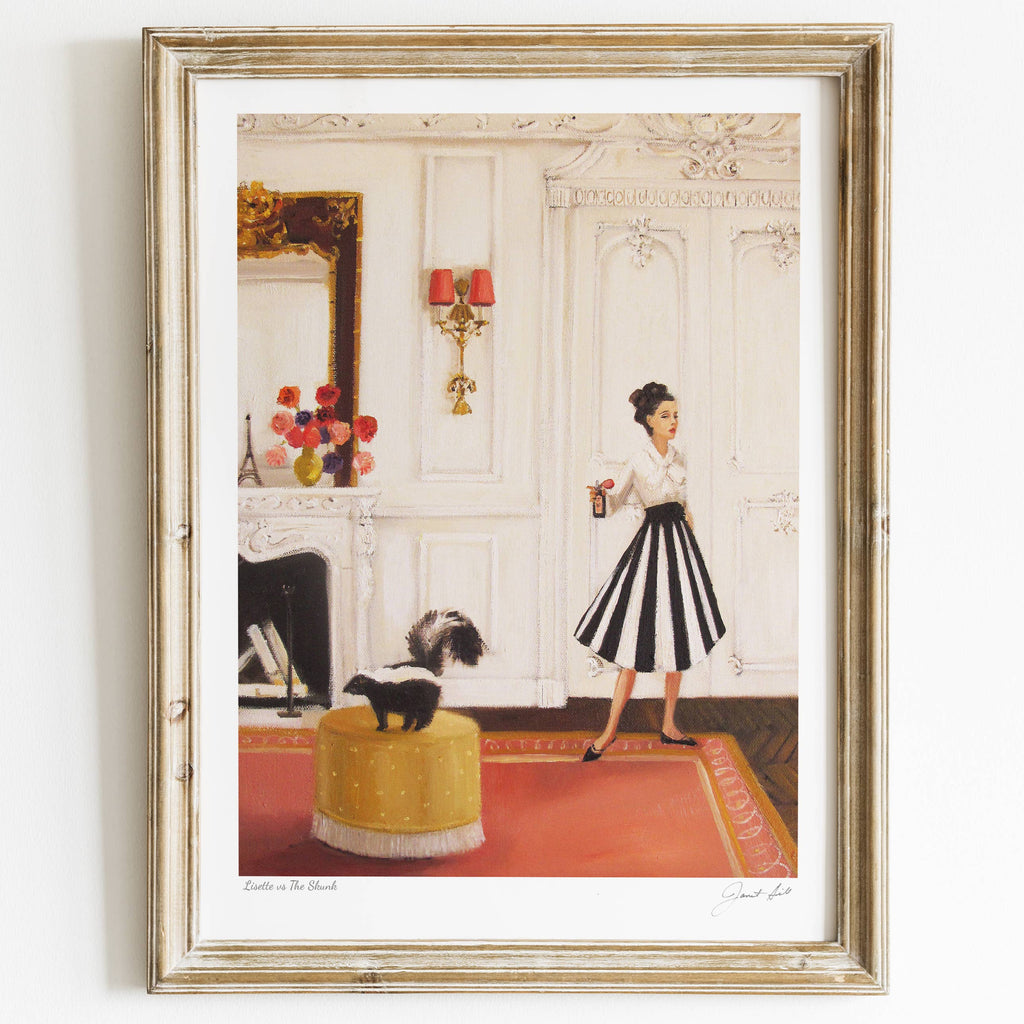 Janet Hill Art Print: Lisette vs The Skunk 8.5"x11" - Freshie & Zero Studio Shop