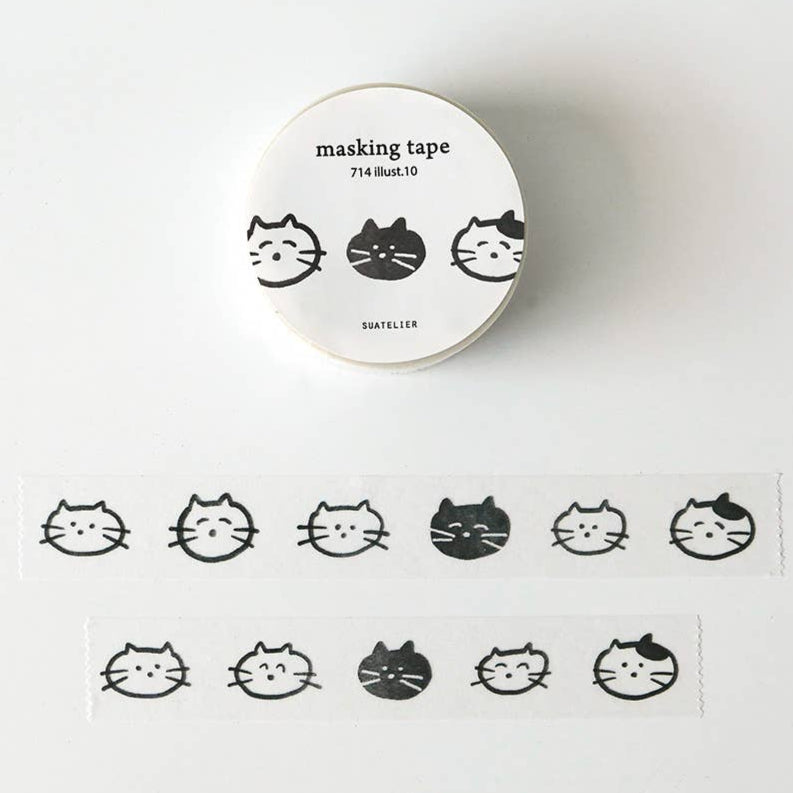 Washi Tape: Hand Drawn Cat Faces - Freshie & Zero Studio Shop