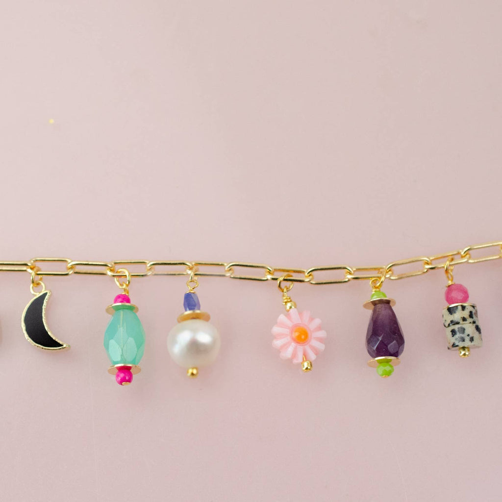 Colorful Cool Tones Pearl Charm Bracelet by Jill Makes - Freshie & Zero Studio Shop