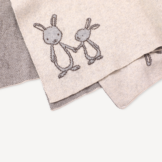 Organic Cotton Sweater Knit Reversible Baby Blanket: Bunny - Freshie & Zero Studio Shop