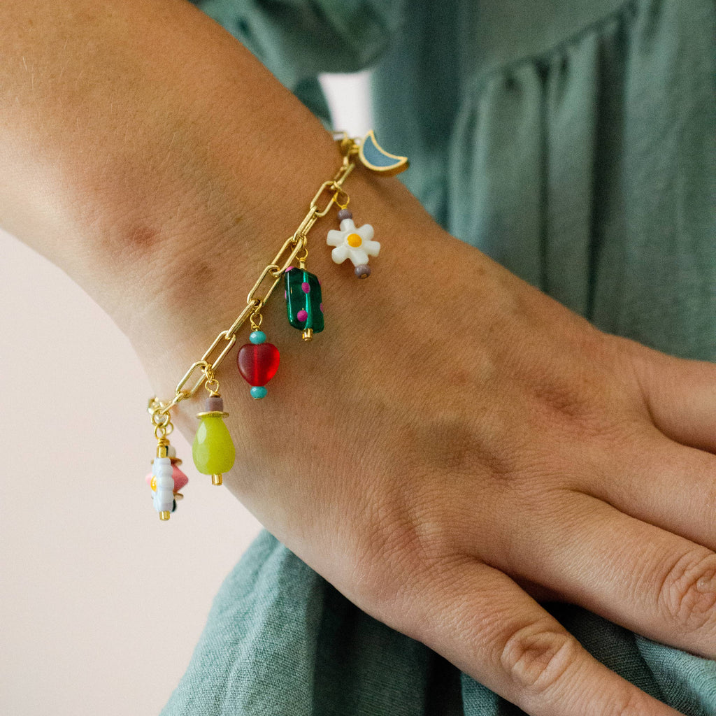 Colorful Jewel Tone Flower Charm Bracelet by Jill Makes - Freshie & Zero Studio Shop
