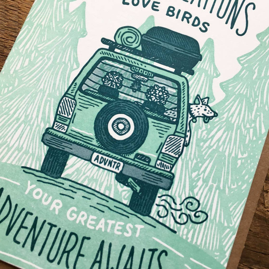 Congrats Love Birds Adventure Awaits Card - Freshie & Zero Studio Shop