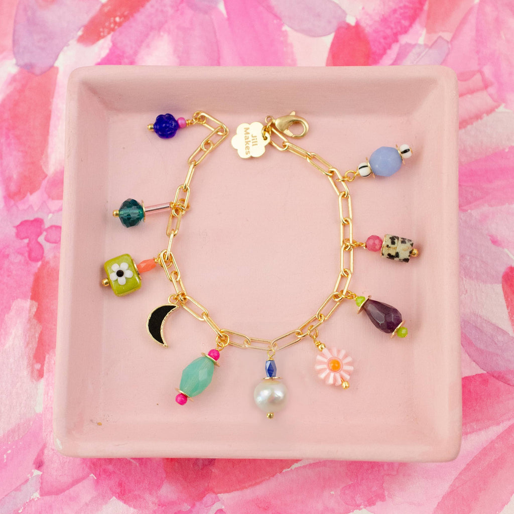 Colorful Cool Tones Pearl Charm Bracelet by Jill Makes - Freshie & Zero Studio Shop