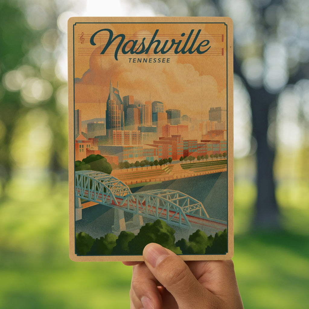 Nashville Lithograph Print Wooden Postcard - Freshie & Zero Studio Shop