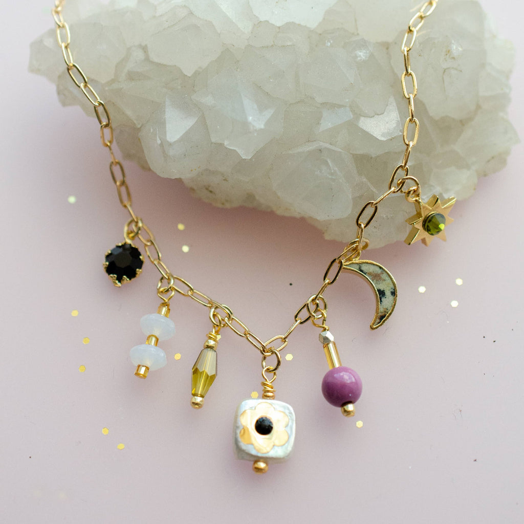 Dainty Flower Beaded Charm Necklace by Jill Makes - Freshie & Zero Studio Shop