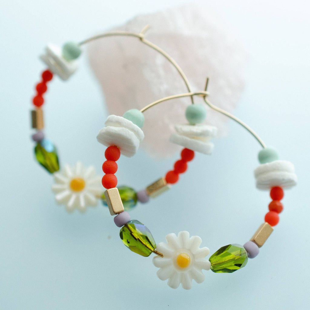 Daisy Gold filled Beaded Hoop Earrings by Jill Makes - Freshie & Zero Studio Shop