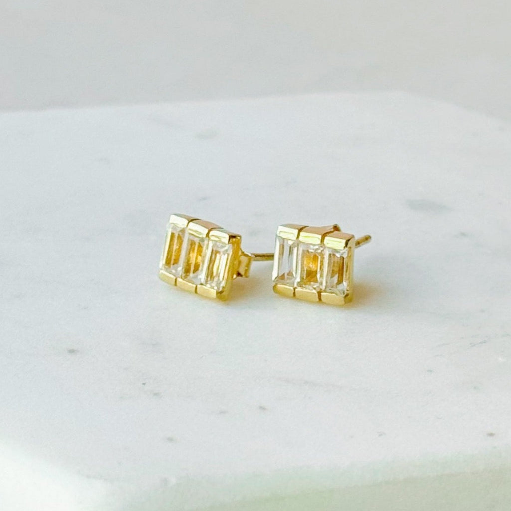 Triple Baguette Blue Topaz Stud Earrings - Freshie & Zero Studio Shop