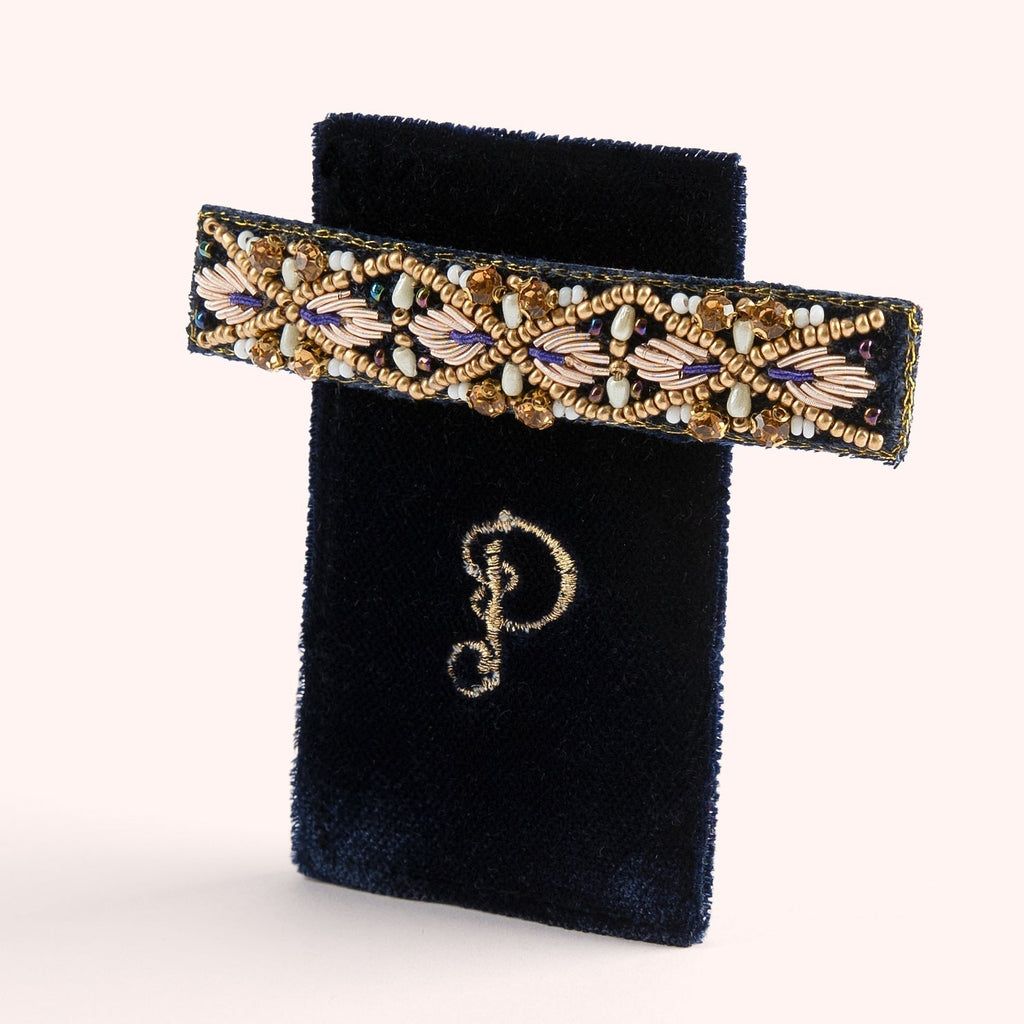 Beaded Barette - Midnight Pearl, Navy - Freshie & Zero Studio Shop