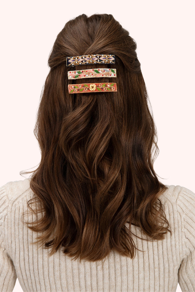 Beaded Barette - Midnight Pearl, Navy - Freshie & Zero Studio Shop