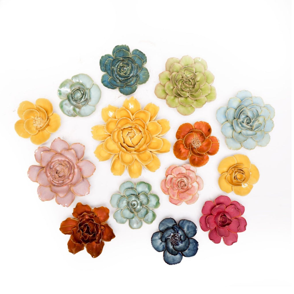 France Collection Ceramic Flower: 5" Teal Peony - Freshie & Zero Studio Shop