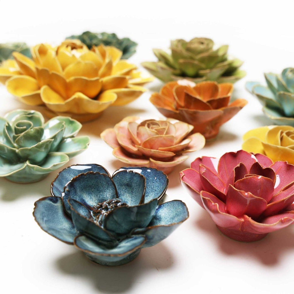France Collection Ceramic Flower: 5" Teal Peony - Freshie & Zero Studio Shop