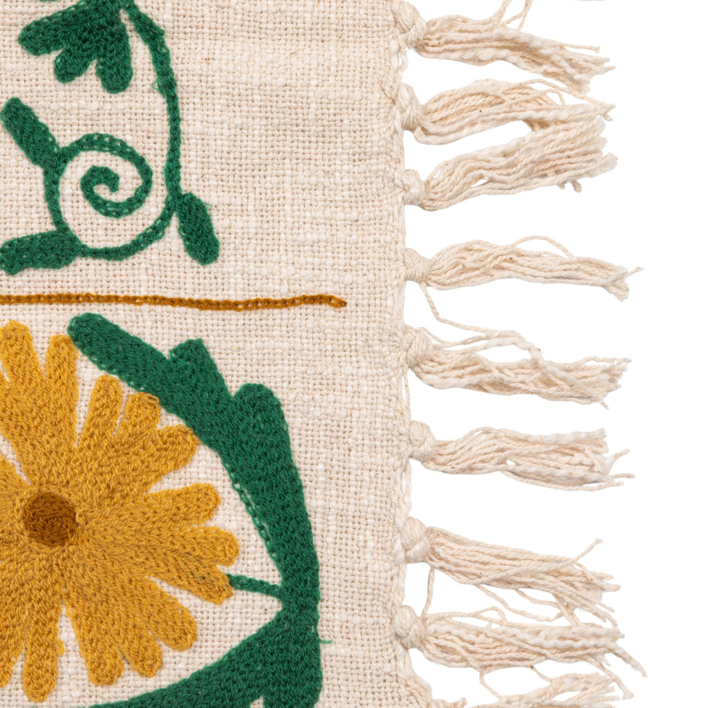 Floral Embroidered Cotton Slub Tasseled Throw Blanket - Freshie & Zero Studio Shop