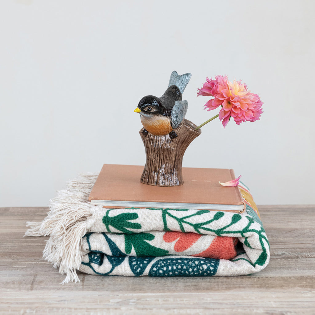 Floral Embroidered Cotton Slub Tasseled Throw Blanket - Freshie & Zero Studio Shop