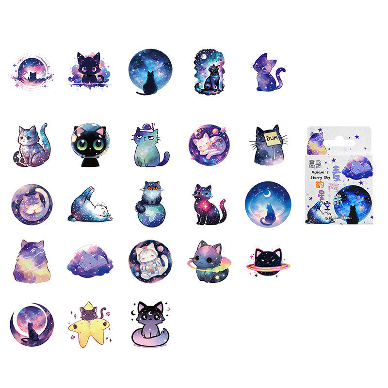Little Box of Kawaii Paper Stickers: Starry Sky Cats - Freshie & Zero Studio Shop